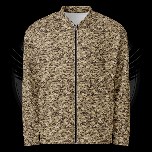 Desert Patriot Camo Bomber Jacket – Sand-Tone Tactical Style with Fleece Comfort