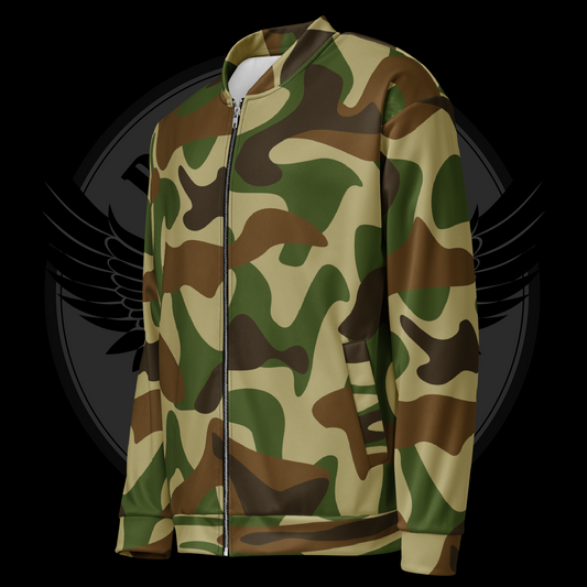 Heritage Hunter Camo Bomber Jacket – Classic Woodland Style with Brushed Fleece Comfort