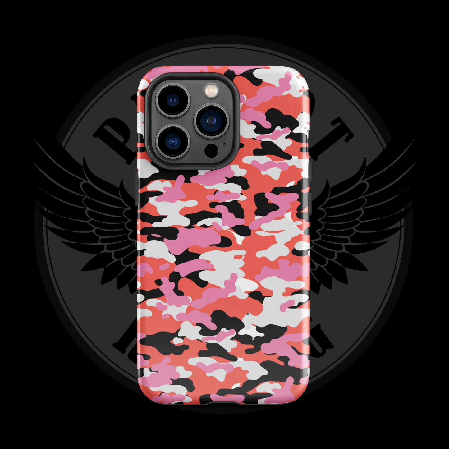 Liberty Blaze Camo iPhone Case – Bold Red & Pink Dual-Layer Protection with Free Shipping