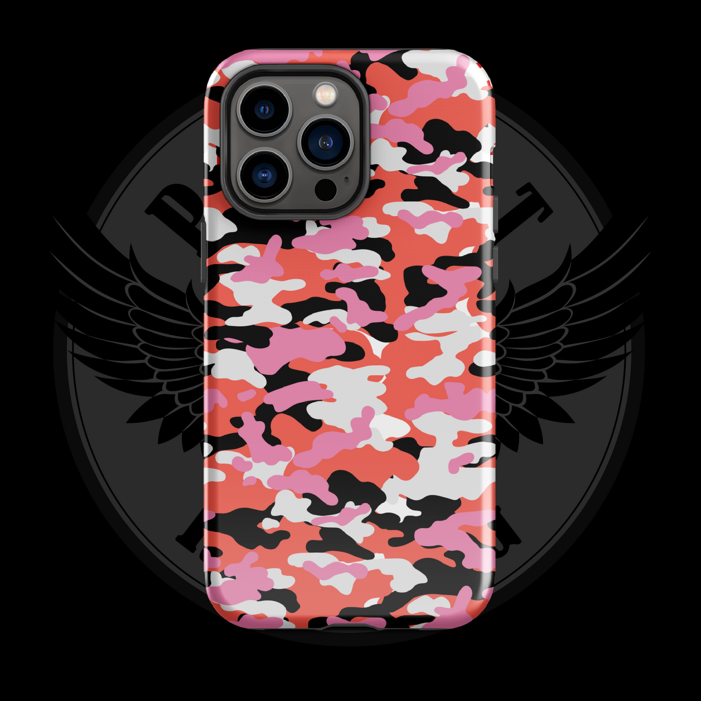Liberty Blaze Camo iPhone Case – Bold Red & Pink Dual-Layer Protection with Free Shipping