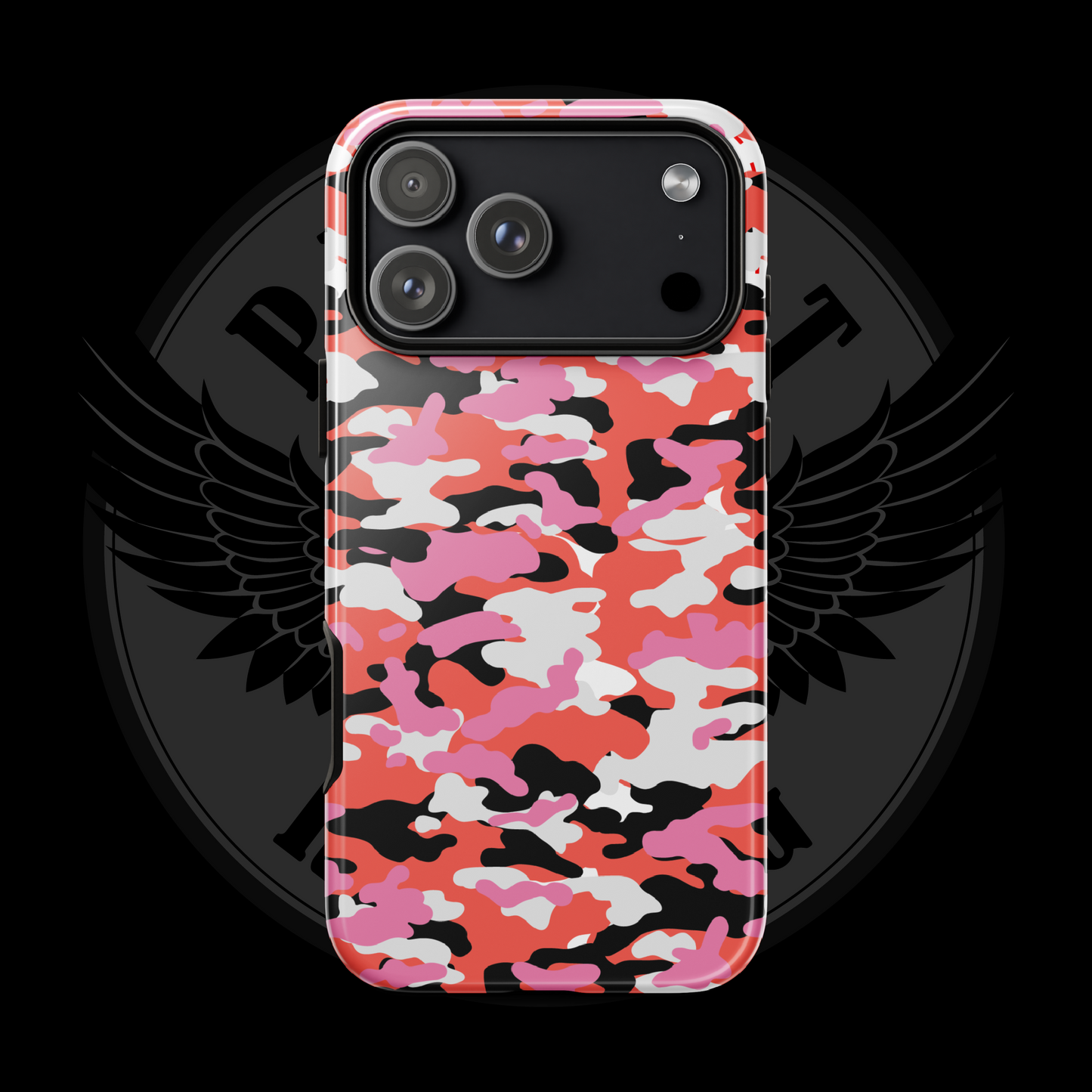 Liberty Blaze Camo iPhone Case – Bold Red & Pink Dual-Layer Protection with Free Shipping