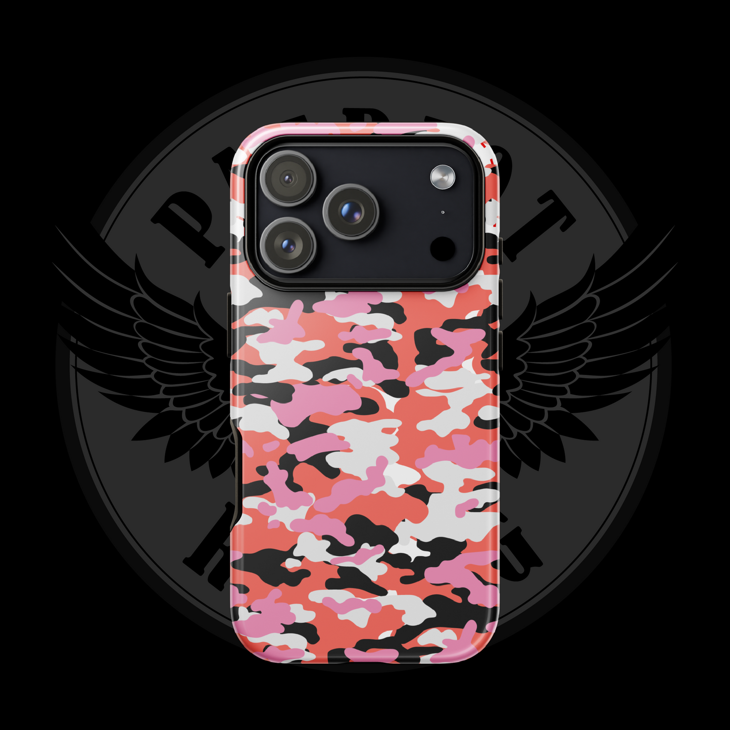 Liberty Blaze Camo iPhone Case – Bold Red & Pink Dual-Layer Protection with Free Shipping