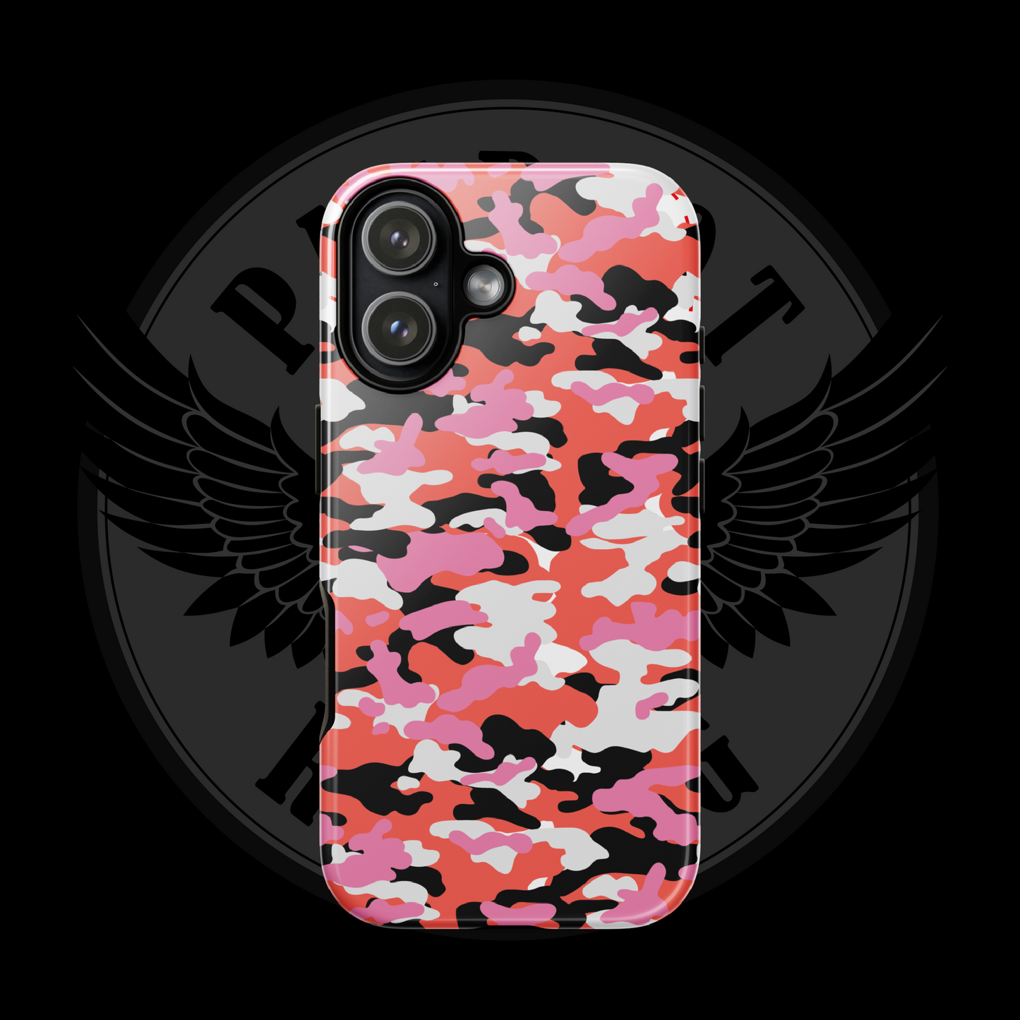 Liberty Blaze Camo iPhone Case – Bold Red & Pink Dual-Layer Protection with Free Shipping